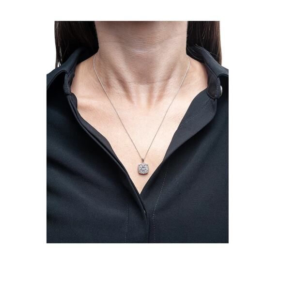 Diamond Cushion Cluster 18" Pendant Necklace (1/10 ct. t.w.) in Sterling Silver - Picture 2 of 5